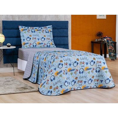 Kit Colcha + Jogo de Cama Bouti Kids Solteiro Infantil 5 Peças 100% Poliéster - Game