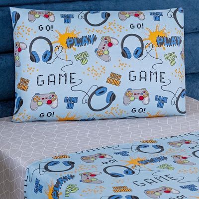 Kit Colcha + Jogo de Cama Bouti Kids Solteiro Infantil 5 Peças 100% Poliéster - Game