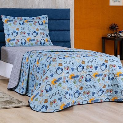 Kit Colcha + Jogo de Cama Bouti Kids Solteiro Infantil 5 Peças 100% Poliéster - Game