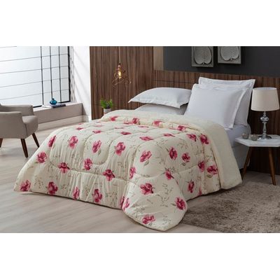 Coberdrom Sherpa/Percal 180 Fios Estampado King Gran Moratta 01 Peça - Floral Rose