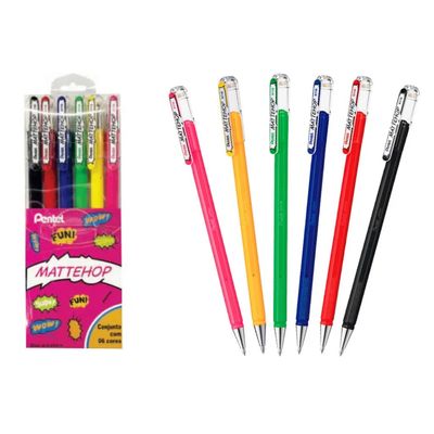 Kit Caneta Gel Mattehop Ponta 1.0mm 6 Cores - PENTEL
