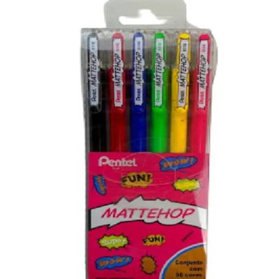 Kit Caneta Gel Mattehop Ponta 1.0mm 6 Cores - PENTEL
