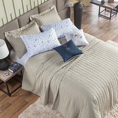 Kit Colcha Matelassê Percal 300 fios Basic Casal 07 Peças 100% Poliéster - Bege Moon