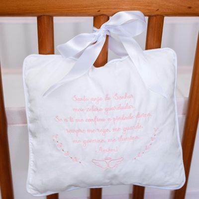 Almofada De Oração Bebês Bordada Rosa Papi 22Cm X 26Cm