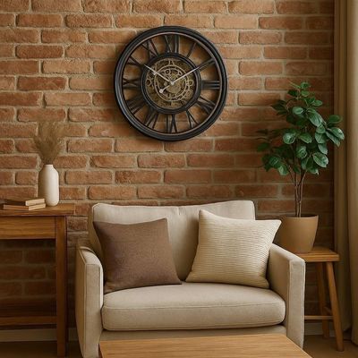 Relógio Parede Vintage Decorativo, Rústico, Números Romanos, 30cm, Estilo Madeira, Casa, Sala