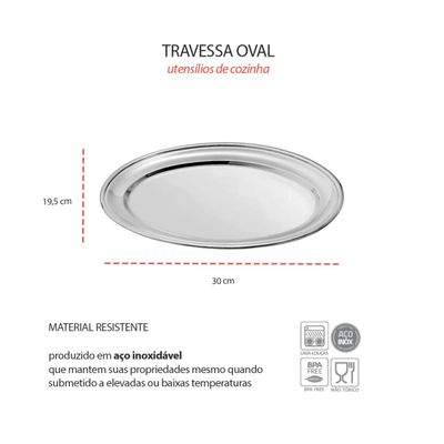 Travessa Bandeja Oval Rasa Aço Inox Buffet Restaurante 20cm e 30cm