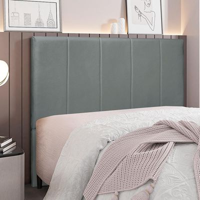 Cabeceira Decorativa Casal 1,40M Erza Veludo Cinza - Gran Belo