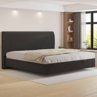 Cama King Baú Flutuante Com Cabeceira 195cm Spazio S04 Couríssimo Preto - Lyam Decor