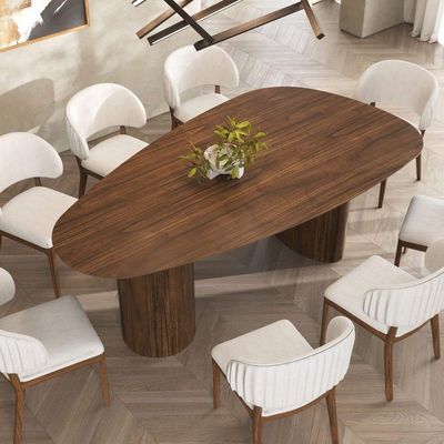 Mesa De Jantar Orgânica Breeze 2,40 X 1,20m 9 Lugares Lâmina Natural De Madeira Castanho