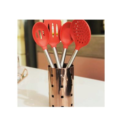Concha e Colher Pegador Silicone Vermelho Inox Utensilios
