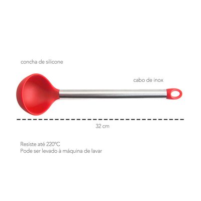 Concha e Colher Pegador Silicone Vermelho Inox Utensilios