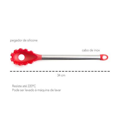 Concha e Colher Pegador Silicone Vermelho Inox Utensilios