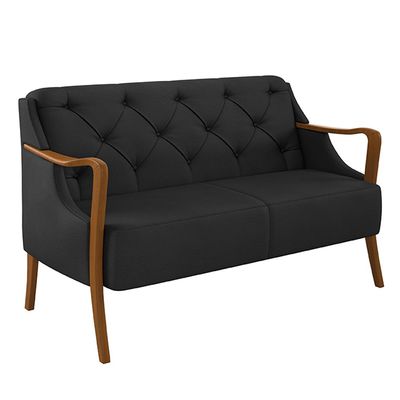 Poltrona Namoradeira Decorativa 2 Lugares Braços em Madeira Hand PU Preto - Gran Belo