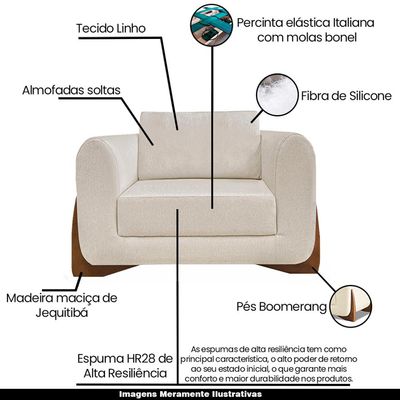 Kit 2 Poltronas Decorativas Pés em Madeira Buzz Linho Pérola - Gran Belo