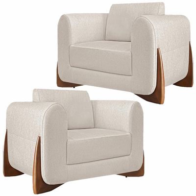 Kit 2 Poltronas Decorativas Pés em Madeira Buzz Linho Pérola - Gran Belo