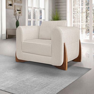 Kit 2 Poltronas Decorativas Pés em Madeira Buzz Linho Pérola - Gran Belo