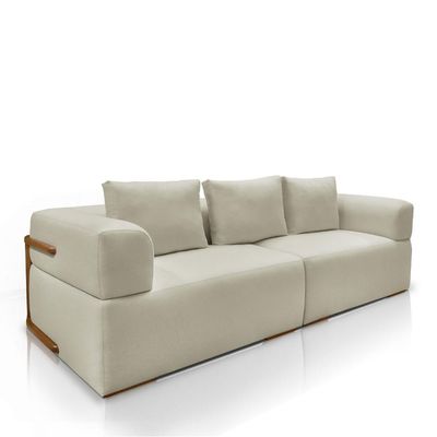 Sofá Bipartido 3 Lugares com Almofadas Soltas 220cm Nuuk Linho Off White G63 - Gran Belo