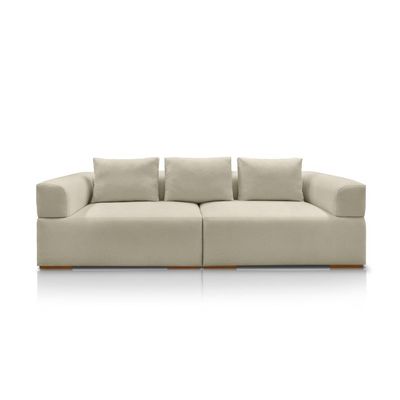 Sofá Bipartido 3 Lugares com Almofadas Soltas 220cm Nuuk Linho Off White G63 - Gran Belo