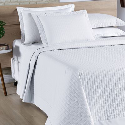 Cobre Leito Colcha Padrão Milano 3 Peças Branco - 100% Poliéster