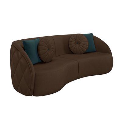 Sofá Decorativo 240cm com Almofadas Redondas Clarke PU Marrom - Gran Belo