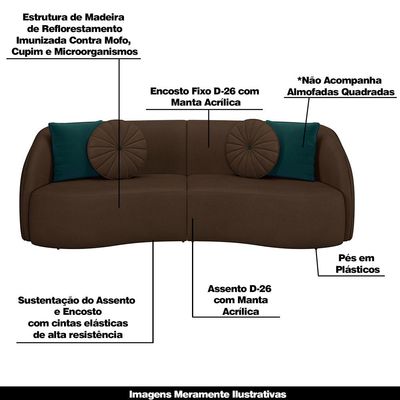 Sofá Decorativo 240cm com Almofadas Redondas Clarke PU Marrom - Gran Belo