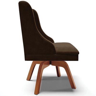 Poltrona Decorativa Base Giratória de Madeira Firenze Suede Marrom/Natural - Gran Belo