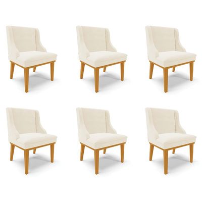 Kit 6 Cadeiras Decorativas Sala de Jantar Base Fixa de Madeira Firenze Veludo Bege/Castanho G19 - Gran Belo
