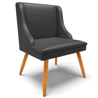Cadeira Decorativa Sala de Jantar Pés Palito de Madeira Firenze PU Preto Fosco/Natural G19 - Gran Belo