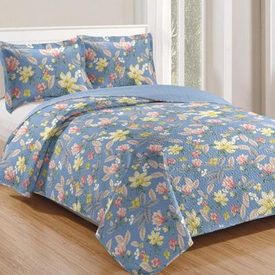 Kit Cobre Leito Colcha Casa Scarpa Mix Queen Estampado Dupla Face Floral 3 Peças - Leona