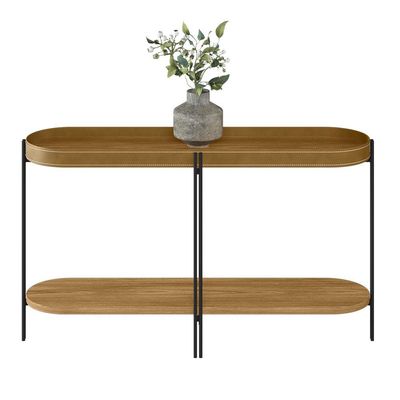 Aparador Decorativo Grimaldi Base Aço com Detalhe em Couro Caramelo/Preto G77 - Gran Belo
