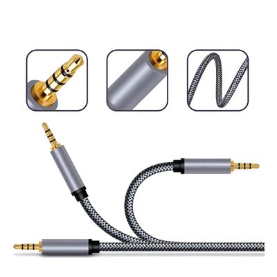 Cabo Auxiliar P2 Premium Trançado  Resistente com Pontas Banhadas a Ouro – 1 Metro