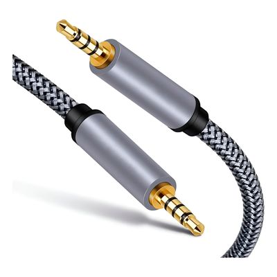 Cabo Auxiliar P2 Premium Trançado  Resistente com Pontas Banhadas a Ouro – 1 Metro