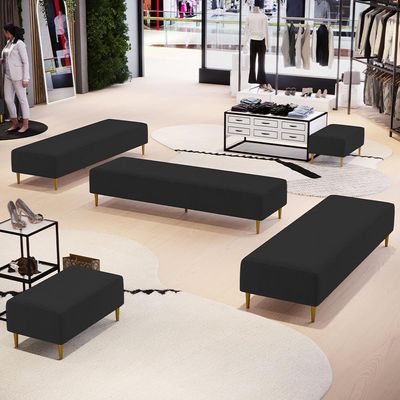 Kit 02 Puffs Decorativo Sala de Estar Bali W01 Pés Palito 190x60cm Bouclê Preto - Lyam Decor