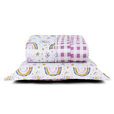 Kit Cobre Leito Colcha Solteiro Infantil Lutti Dupla Face 200 Fios 2 Peças Arco Íris Rainbow