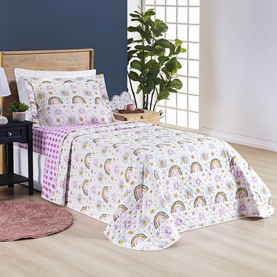 Kit Cobre Leito Colcha Solteiro Infantil Lutti Dupla Face 200 Fios 2 Peças Arco Íris Rainbow