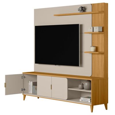 Estante Painel Para TV 70 Pol Pés Retrô 200cm Homero L05 Tauari Off White Fosco - Lyam Decor