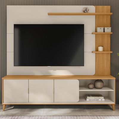 Estante Painel Para TV 70 Pol Pés Retrô 200cm Homero L05 Tauari Off White Fosco - Lyam Decor