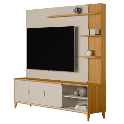 Estante Painel Para TV 70 Pol Pés Retrô 200cm Homero L05 Tauari Off White Fosco - Lyam Decor