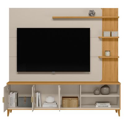 Estante Painel Para TV 70 Pol Pés Retrô 200cm Homero L05 Tauari Off White Fosco - Lyam Decor