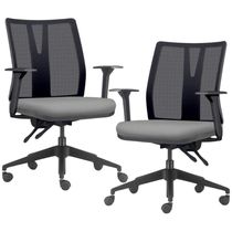 Kit 2 Cadeiras de Escritório Giratória Diretor Flow F02 Base Preta Sintético Cinza - Lyam Decor