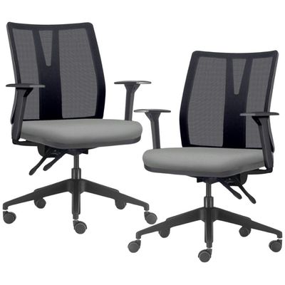 Kit 2 Cadeiras de Escritório Giratória Diretor Flow F02 Base Preta Sintético Cinza - Lyam Decor
