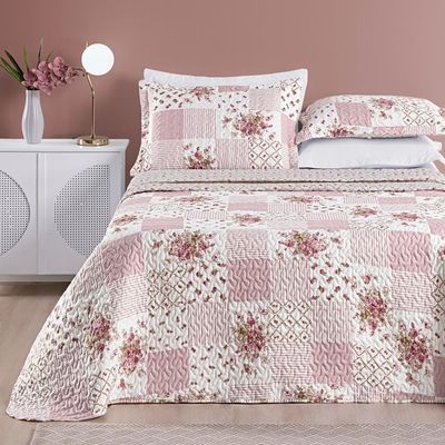 Colcha Estampada Dupla Face Bouti Queen 03 Peças - Rosa Matura