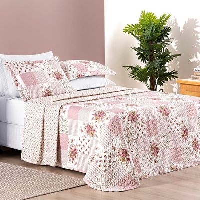 Colcha Estampada Dupla Face Bouti Queen 03 Peças - Rosa Matura