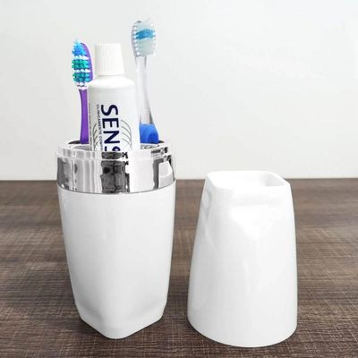 Kit Banheiro Porta Algodão Saboneteira Escova de Dente Lixeira Basculante 12L Branco