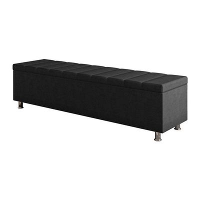 Calçadeira Baú Recamier Estofado King 195 Cm Ônix Veludo Preto