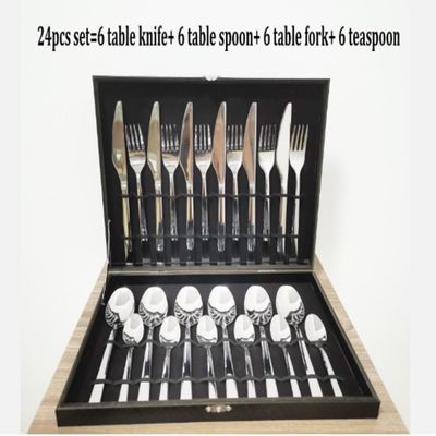 Kit Faqueiro Maleta Premium 24 Peças Conjunto Talheres Inox Estojo Madeira Completo Luxo