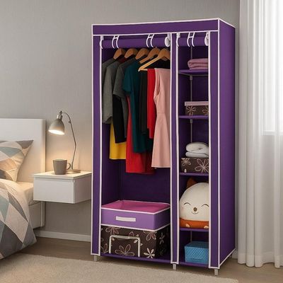 Guarda Roupa Compacto Cabideiro Duplo Arara Prateleiras Sapateira Organizador Camping Quarto Closet Roxo