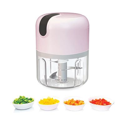 Mini Processador Elétrico Rosa 280ml Usb Recarregável Tritura Alho E Pimenta Com 3 Lâminas
