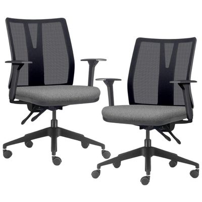 Kit 2 Cadeiras de Escritório Giratória Diretor Flow F02 Base Preta Linho Cinza Escuro - Lyam Decor