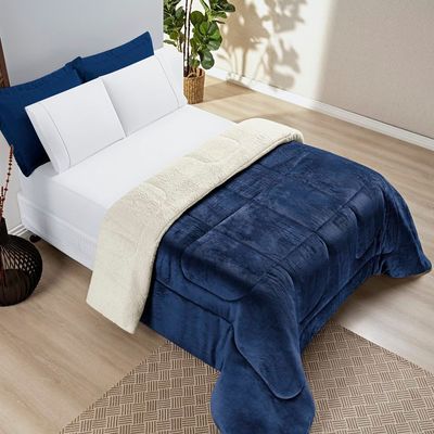 Coberdrom Sherpa e Flannel Everest Queen Manta Alta 150g 01 Peça - Marinho